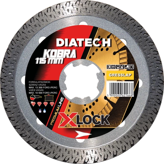 Diatech Kobra 115x22,2x10 mm gyémánt vágótárcsa